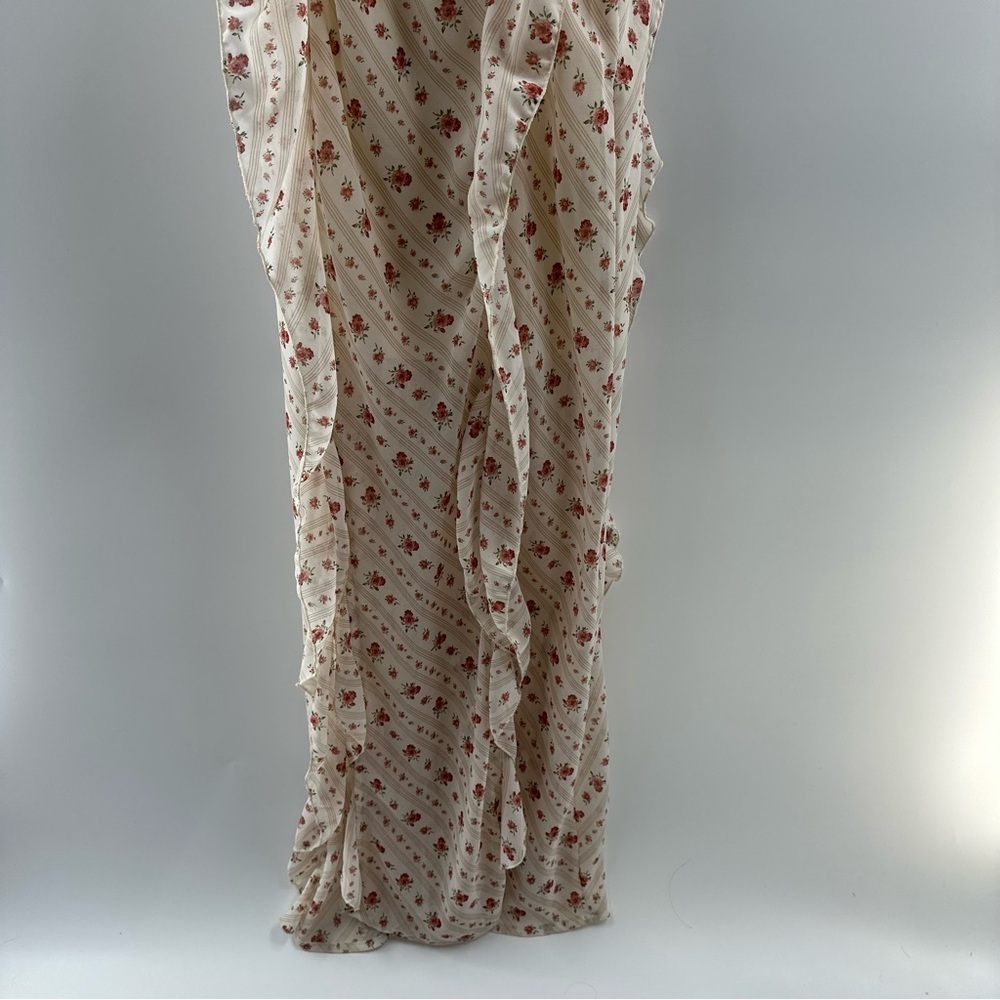 Forever 21 Ivory Floral Maxi Dress with Mauve Stripes – Size M - Picture 3 of 6